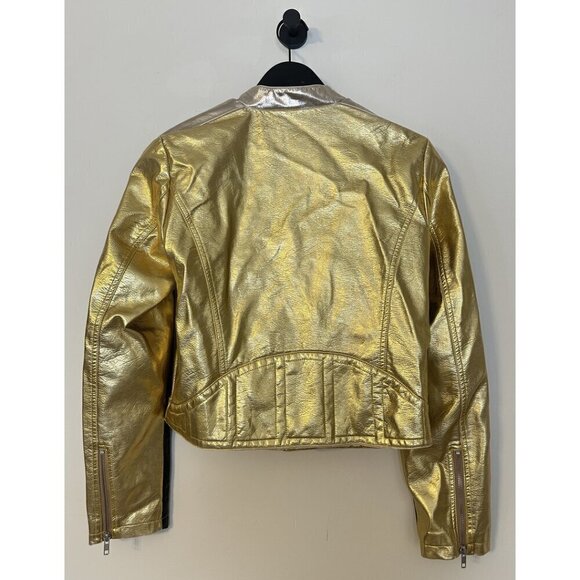 FREE PEOPLE Fast Lane Metallic Faux Leather Jacket in Metallic Gold Size Small - Picture 7 of 10
